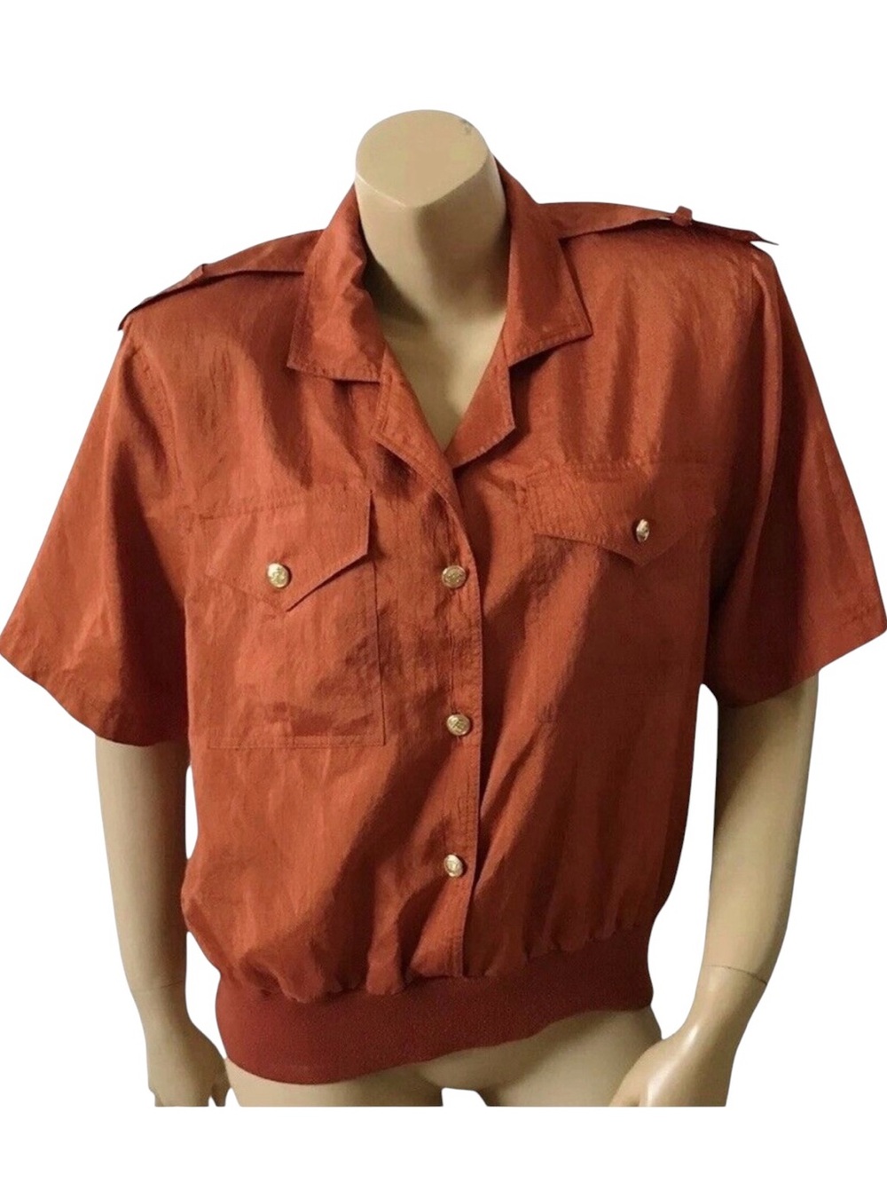 Christie & Jill Shirt Womens Large Vintage 80s 90s Burnt Orange Padded Shoulders